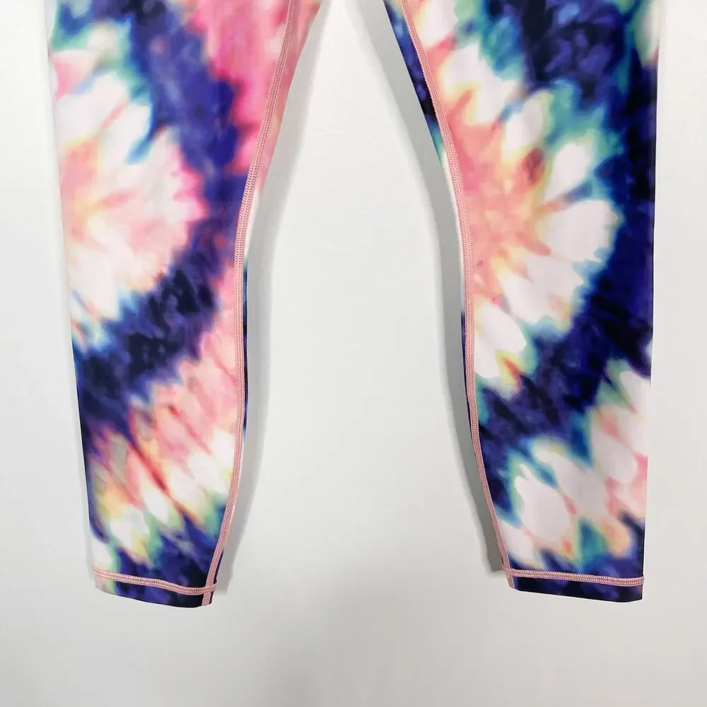 Athleta Small S Elation Tie Dye 7/8 Tight Leggings Workout Yoga Pink Blue Purple